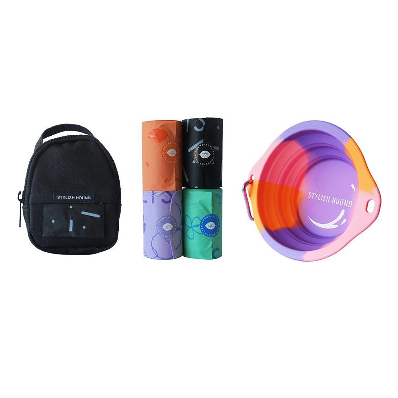 Mini Backpack + Poop Bag + Collapsible Bowl
