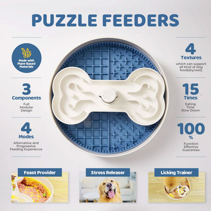 Blue Puzzle Feeder Bowl