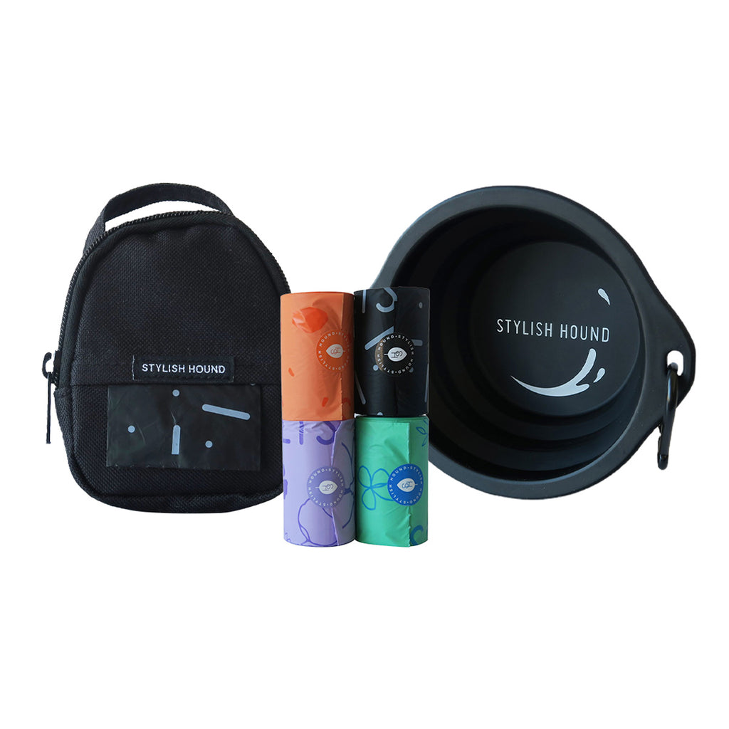 Mini Backpack + Poop Bag + Collapsible Bowl