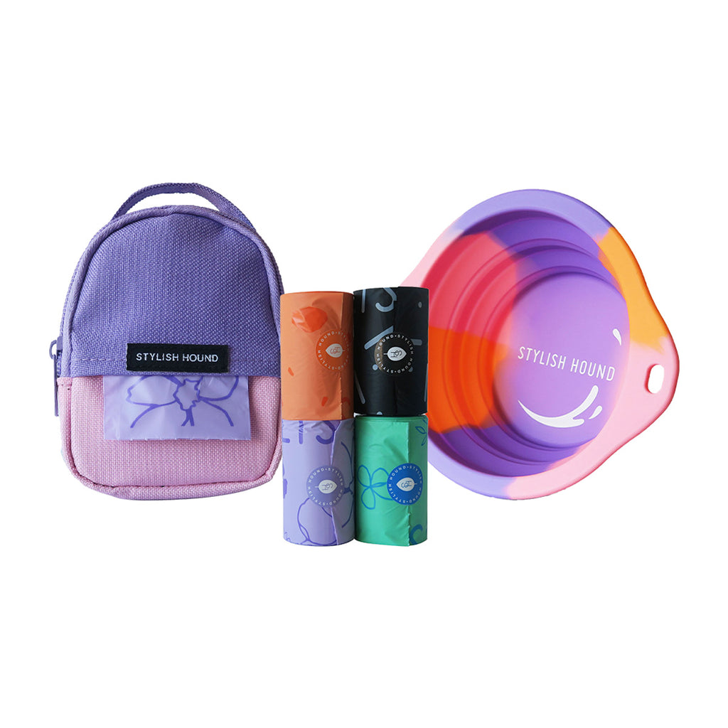 Mini Backpack + Poop Bag + Collapsible Bowl