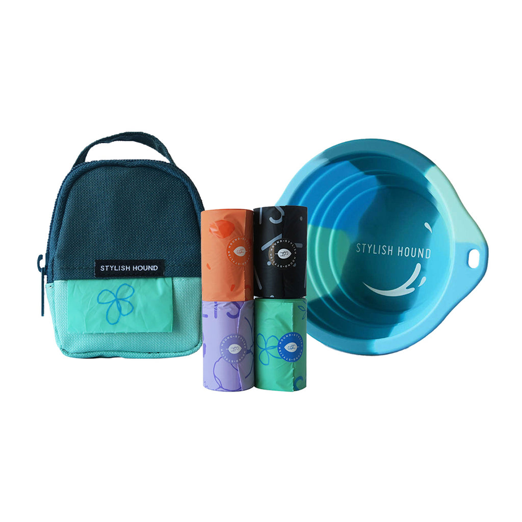 Mini Backpack + Poop Bag + Collapsible Bowl
