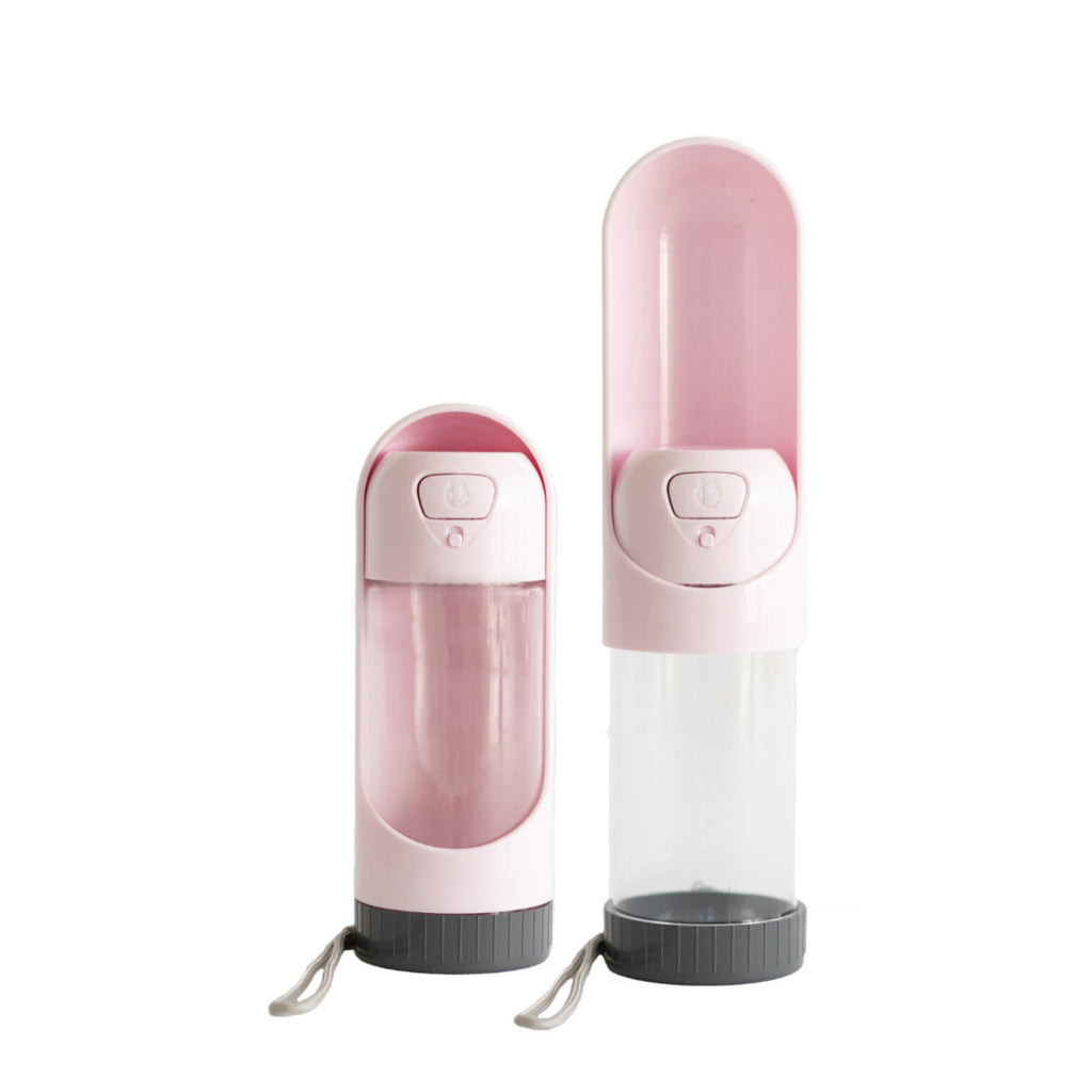 Pink Travel Water Bottle with Slidable Bowl
